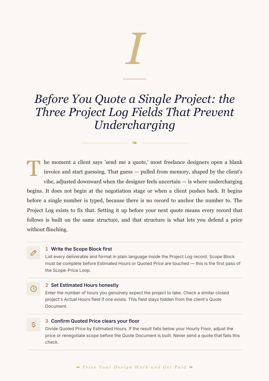 Price Your Design Work and Get Paid: Section 1 opens with its three steps